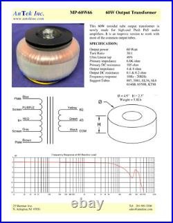 60W Toroidal Output Transformer for EL34 6L6 KT88 Tube Amplifier MP-60W66