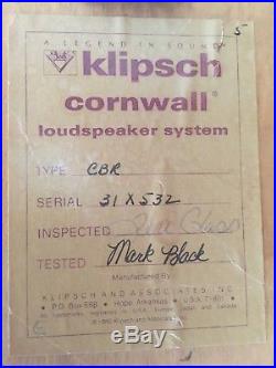Klipsch Cornwall Large Vintage Speakers for tube amp NO GRILLS