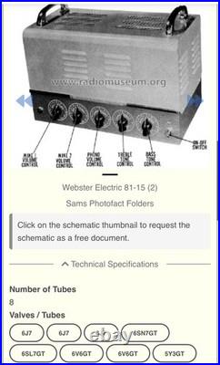 Vintage 1951 Webster Electric Model 81B15 Amplifier With Extra Tubes Vintage 1951 Webster Electric Model 81B15 Amplifier With Extra Tubes
