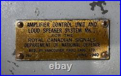 Vintage Tube Amplifier & Loudspeaker System MK1 Royal Canadian Signals WW2 Vintage Tube Amplifier & Loudspeaker System MK1 Royal Canadian Signals WW2