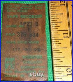 Vintage WEBCOR Tape Player/Recorder TUBE AMPLIFIER (1P27.8) P-P 6V6GT